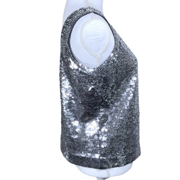 Eleanor P Brenner Sequin Tank Sparkling Scoop Neck Top Sleeveless Women Silver M - Picture 6 of 15